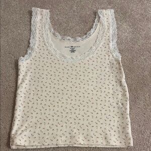BRANDY MELVILLE Women's Cream Floral Lace Trim Tank Top